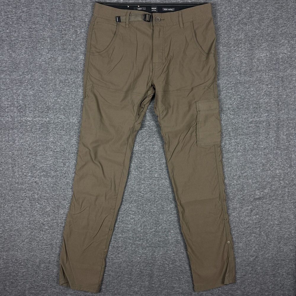 Prana Stretch Zion Slim Pants II Mens 32x34 Brown Cargo Belted Hiking Outdoor